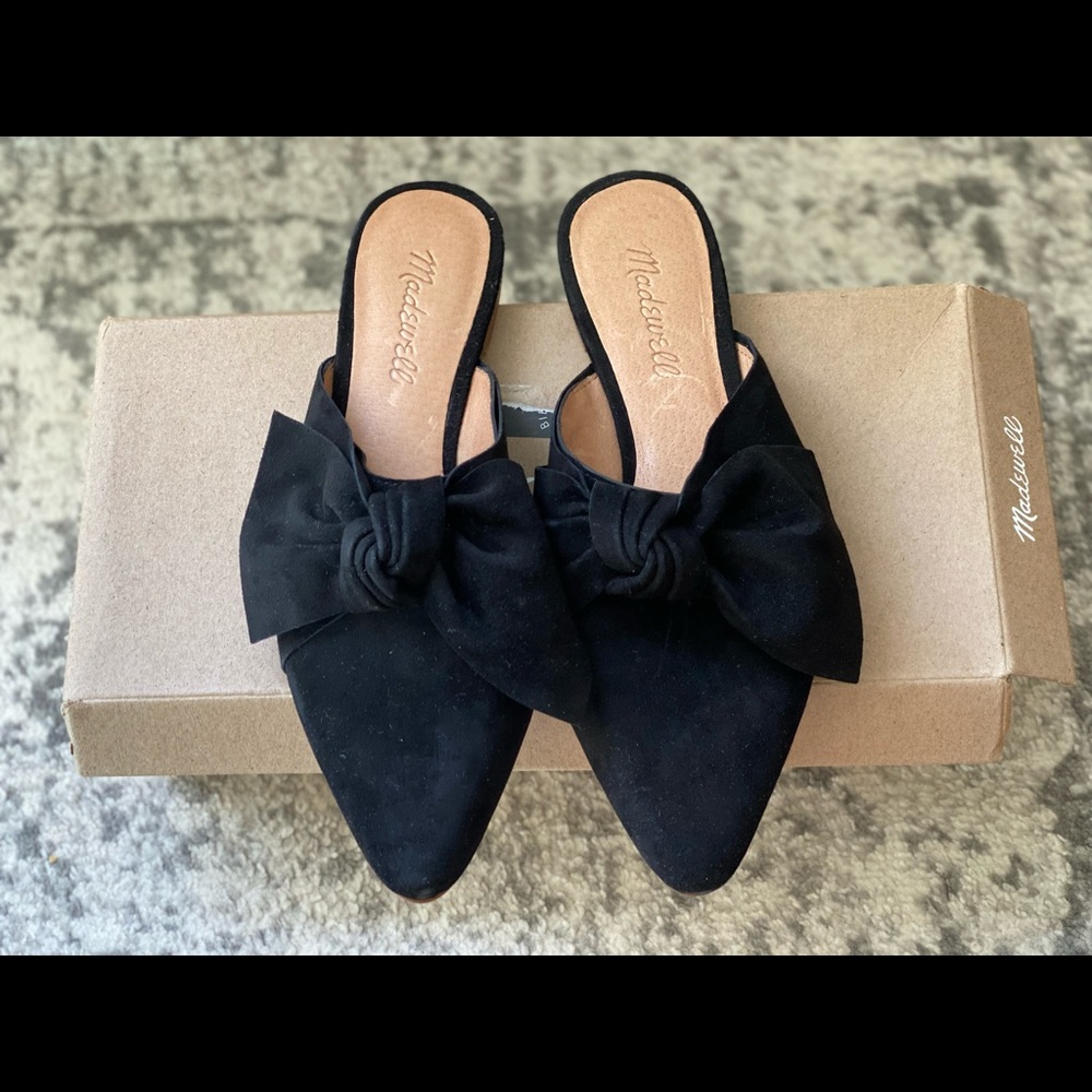 Madewell black bow mules 6 NIB